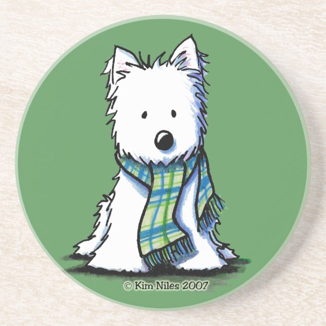 Winter Scarf Westie Coaster (Front)