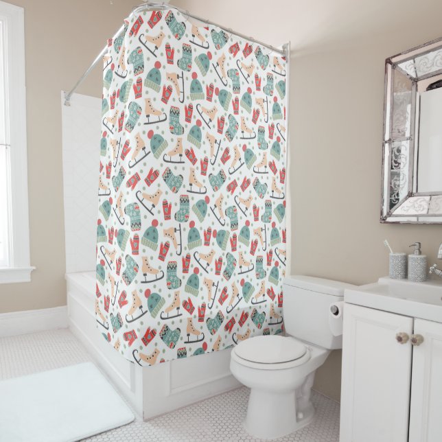 Winter Scarves & Gloves Pattern Shower Curtain (In Situ)