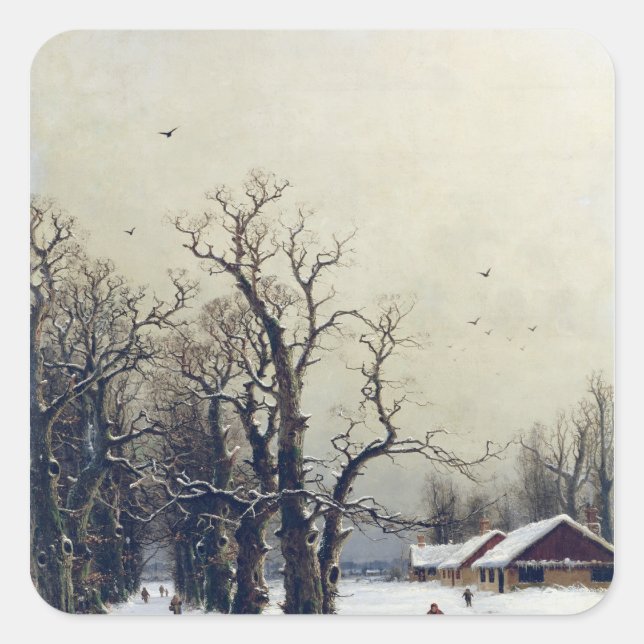 Winter scene, 19th century square sticker (Front)