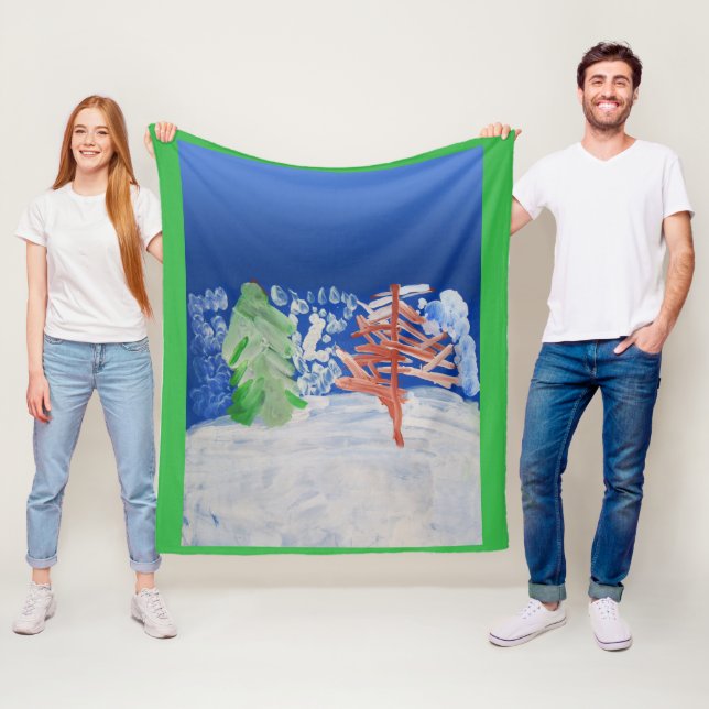 Winter Scene "Art by Kids" Fleece Blanket (In Situ)