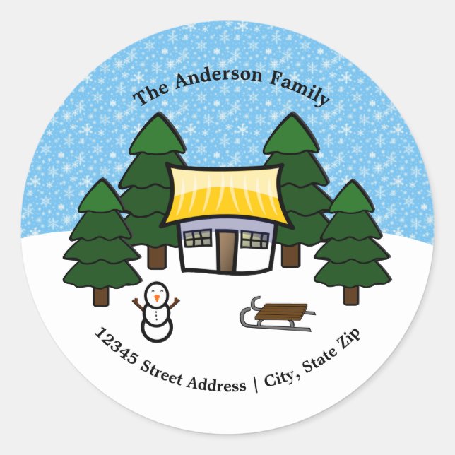 Winter Scene - Circle Return Address Label (Front)