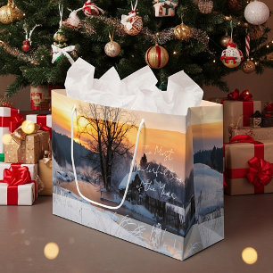 Winter scene custom Christmas Holiday  Large Gift Bag