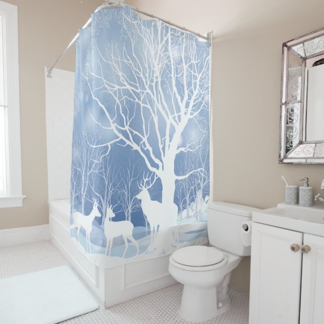 Winter Scene Deer - Elk in the Snow Shower Curtain (In Situ)