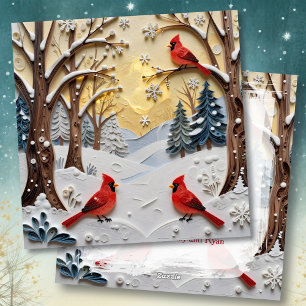 Winter Scene Enchanted Forest & Cardinals Holiday Card