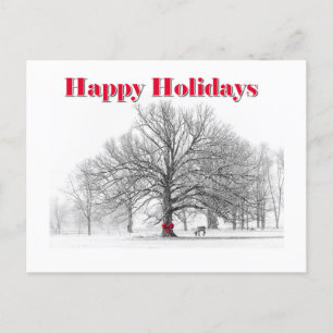 Winter Scene Holiday Card Red Bow (Postcard)