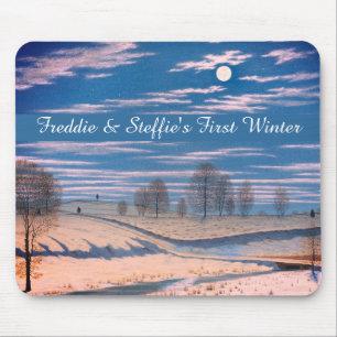 Winter Scene in Moonlight by Farrer: Mouse Pad