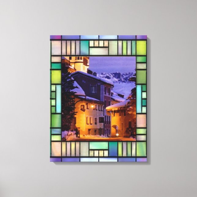 Winter Scene in Stained Glass Window Canvas Print (Front)