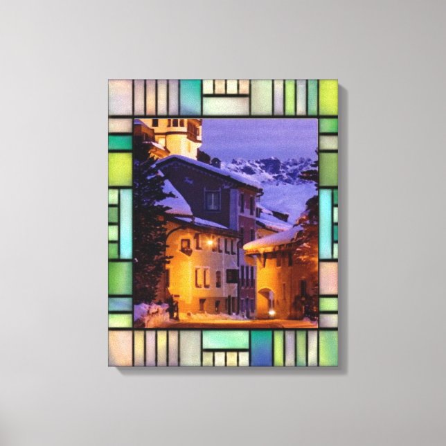 Winter Scene in Stained Glass Window Canvas Print (Front)