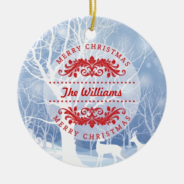 Winter Scene Merry Christmas Family Ornament (Front)