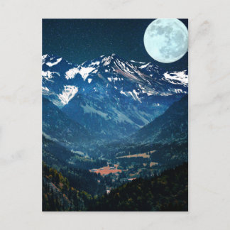 Winter Scene of Snow on Mountains under The Moon Postcard