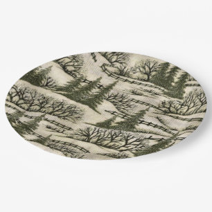 Winter scene pattern paper plate