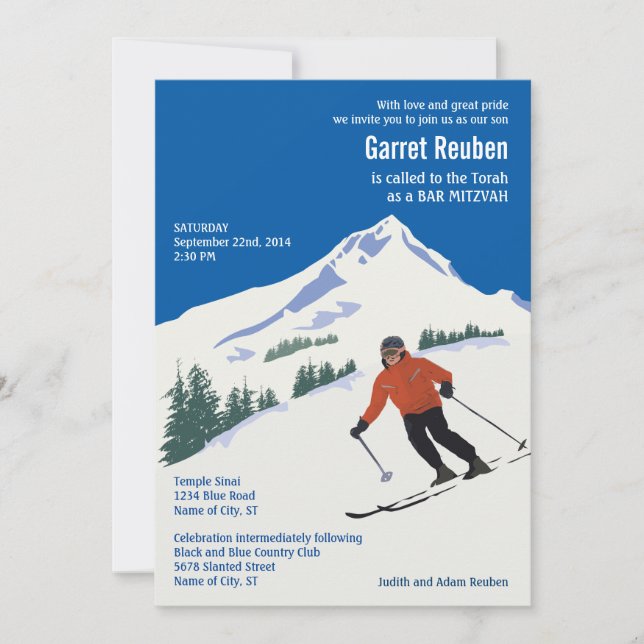 Winter Scene Ski Resort Bar Mitzvah Invitation (Front)