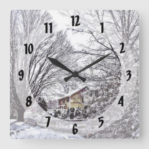Winter Scene Square Wall Clock