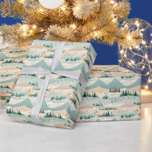 Winter Scene Trees Mountains Snow Wrapping Paper
