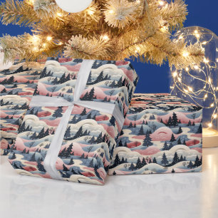 Winter Scene Trees Mountains Snow Wrapping Paper