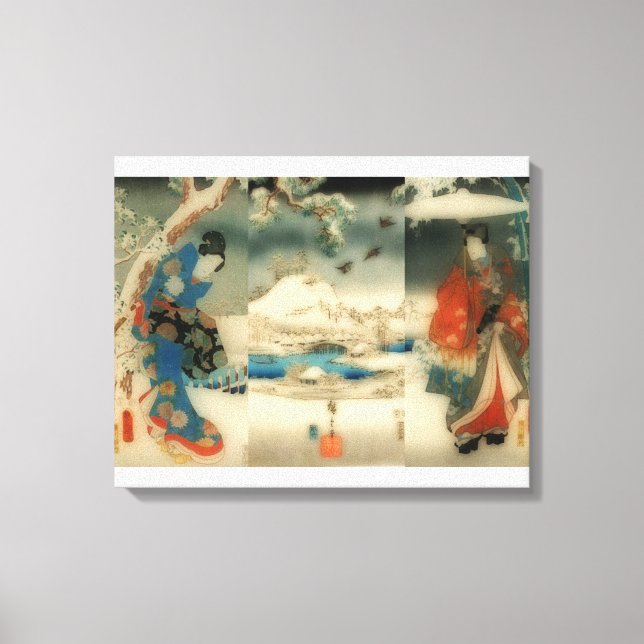 winter scene -vintage Japanese art triptych Canvas Print (Front)