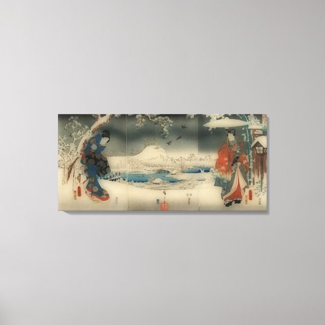 winter scene -vintage Japanese art triptych Canvas Print (Front)