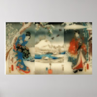winter scene -vintage Japanese art triptych