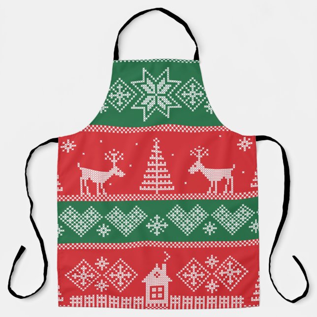 Winter scene: vintage seamless pattern apron (Front)