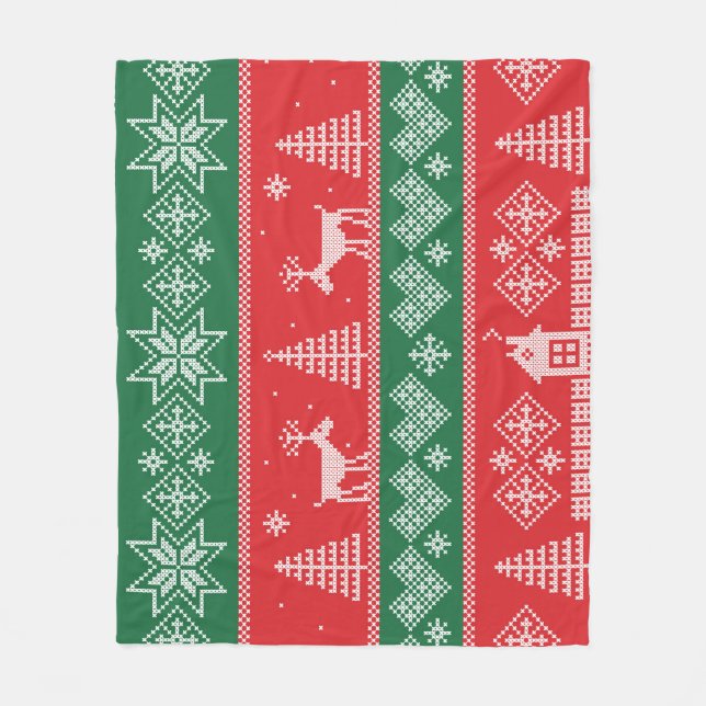 Winter scene: vintage seamless pattern fleece blanket (Front)