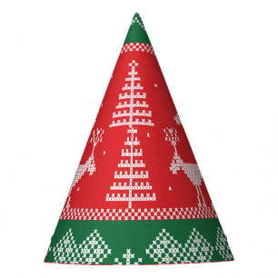Winter scene: vintage seamless pattern party hat