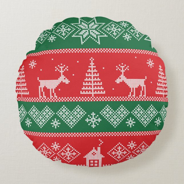 Winter scene: vintage seamless pattern round cushion (Front)