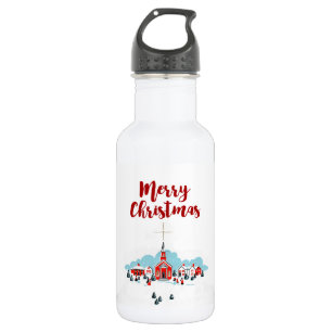 Winter Scene with a Red Church and Christmas Star 532 Ml Water Bottle