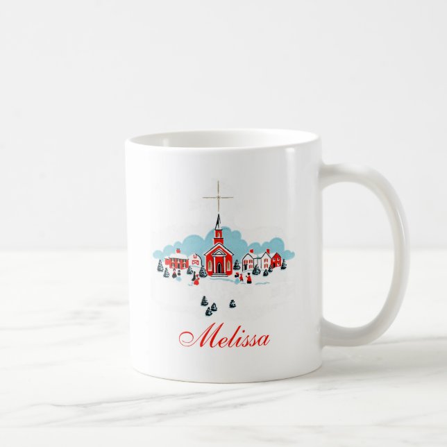 Winter Scene with a Red Church and Christmas Star Coffee Mug (Right)