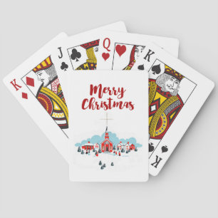 Winter Scene with a Red Church and Christmas Star Playing Cards