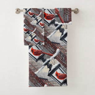 Winter-Scene with Cardinal-Bird Bath Towel Set