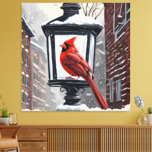 Winter-Scene with Cardinal-Bird Canvas Print