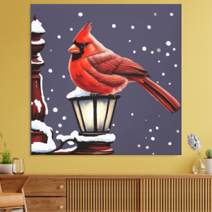 Winter Scene With Cardinal Bird Holiday Christmas Canvas Print