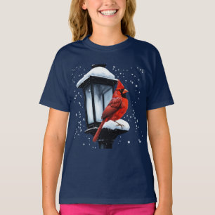 Winter Scene With Cardinal Bird Holiday Christmas T-Shirt