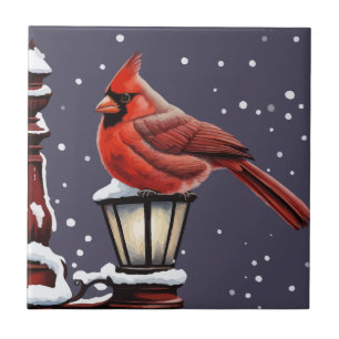 Winter Scene With Cardinal Bird Holiday Christmas Tile