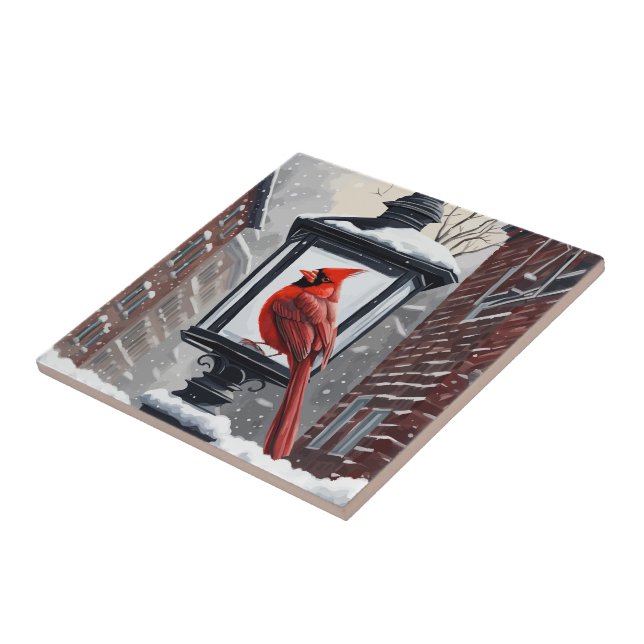 Winter-Scene with Cardinal-Bird Tile (Side)