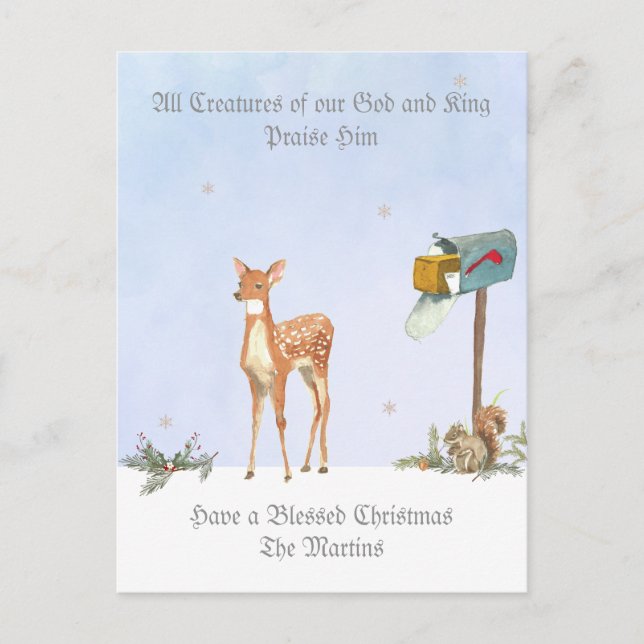 Winter Scene with Deer Religious Card (Front)