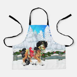 Winter Scene With Horse And Fence Merry Christmas Apron