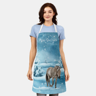 Winter Scene With Horse Snow And Trees (M) Apron