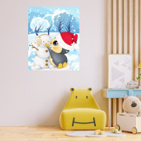 Winter Scene With Penguin And Snowman