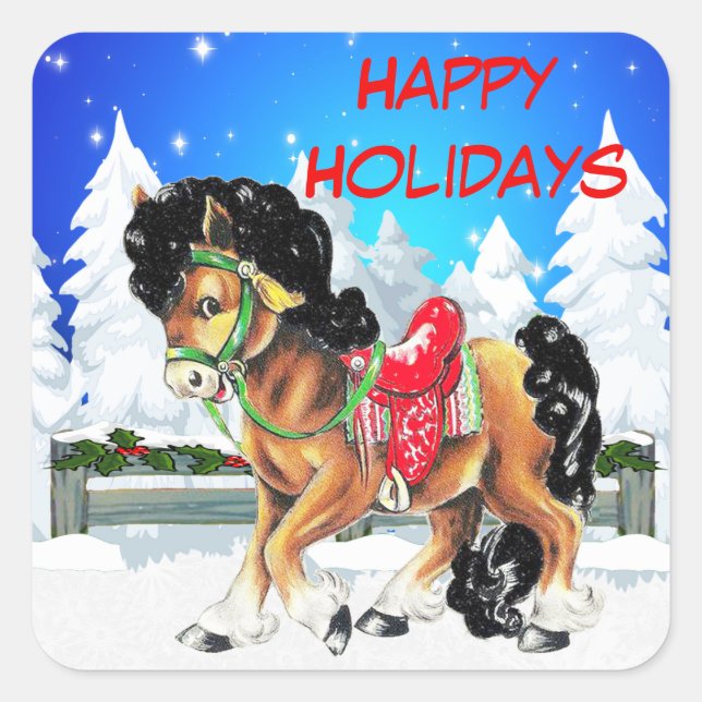 Winter Scene with Pony Custom Sticker (Front)