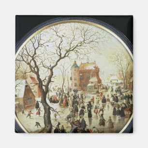 Winter Scene with Skaters near a Castle Magnet
