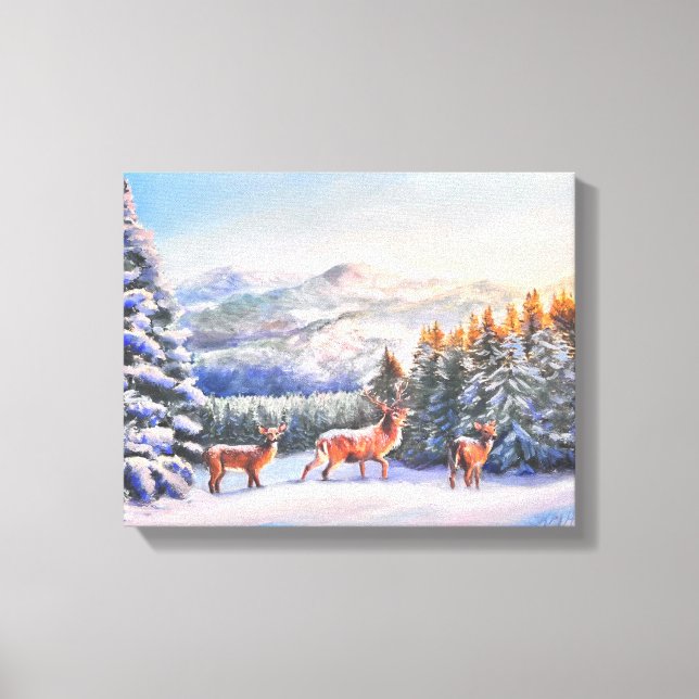 Winter Scene with three deer print (Front)