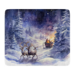 Winter Scenery Christmas Reindeer and Sleigh Cutting Board
