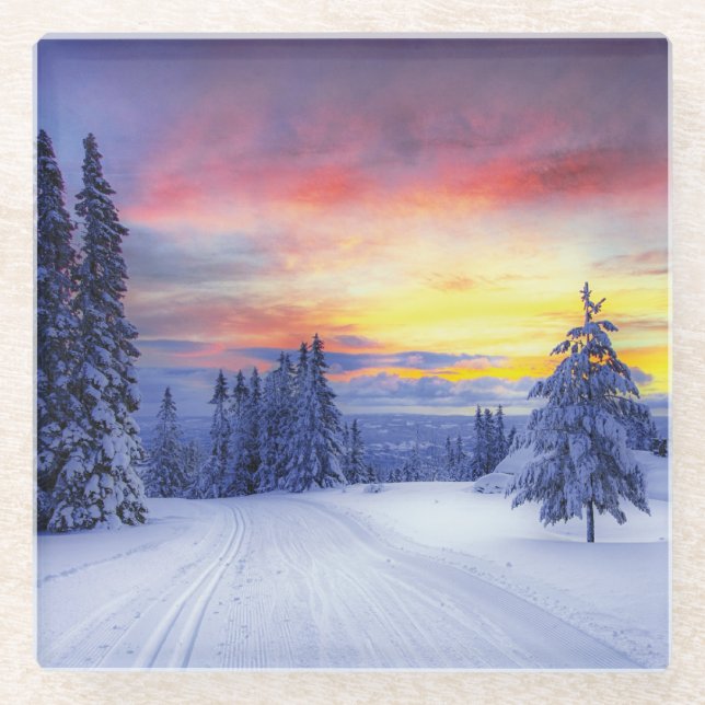 Winter scenery glass coaster (Front)