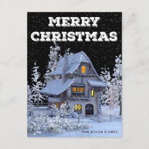 Winter Scenery Snowy House Merry Christmas Holiday Postcard