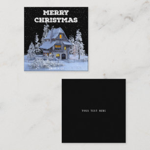 Winter Scenery Snowy House Merry Christmas Holiday Square Business Card