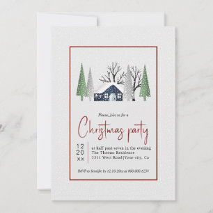 Winter scenery trees and snowfall Christmas party Invitation