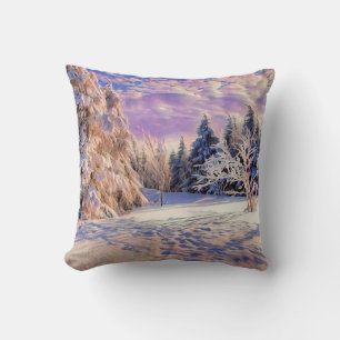 Winter scenery with snowed trees watercolor cushion