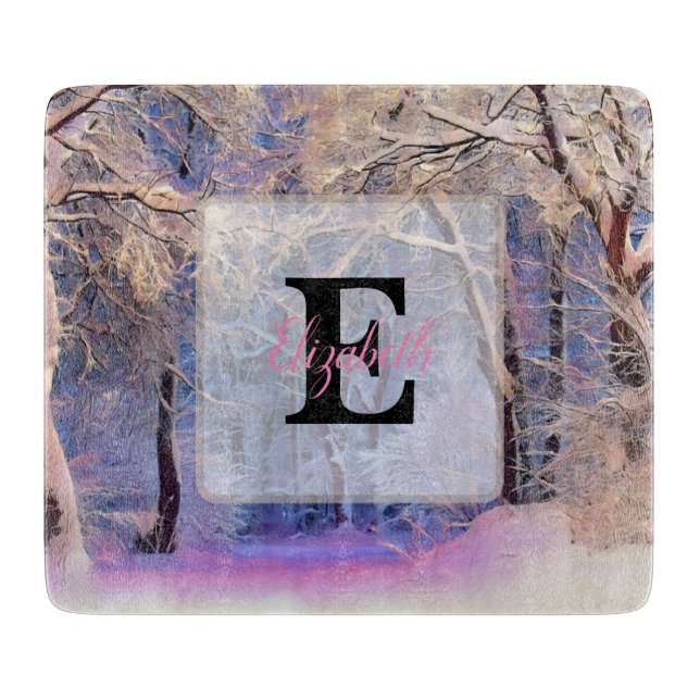 Winter scenery with snowed trees watercolor  cutting board (Front)