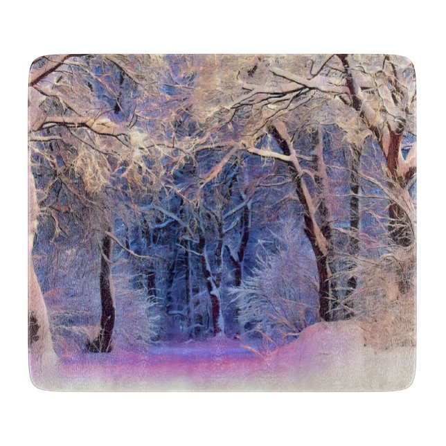 Winter scenery with snowed trees watercolor  cutting board (Front)